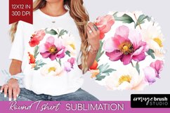 Peony Flowers Round Tshirt Background - Floral PNG Product Image 1