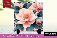 Peony Flowers Slate PNG - Floral Square Slate Sublimation Product Image 1