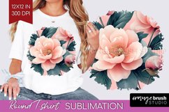 Peony Flowers Round Tshirt Background - Floral PNG Product Image 1