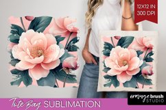 Peony Flowers Tote Bag - Floral Tote Bag PNG Sublimation Product Image 1