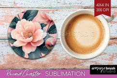 Peony Flowers Round Coaster - Floral Coaster PNG Sublimation Product Image 1
