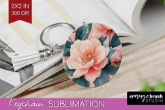 Peony Flowers Keychain PNG - Floral Keychain Sublimation Product Image 1
