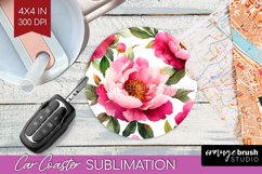 Peony Flowers Car Coaster - Floral Coaster PNG Sublimation Product Image 1
