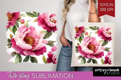 Peony Flowers Tote Bag - Floral Tote Bag PNG Sublimation Product Image 1