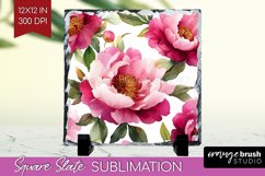 Peony Flowers Slate PNG - Floral Square Slate Sublimation Product Image 1