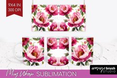 Peony Flowers Mug Wrap - Floral Mug PNG Sublimation Product Image 1