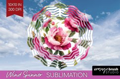 Peony Flowers Wind Spinner Sublimation PNG - Floral Round Product Image 1