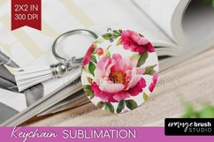 Peony Flowers Keychain PNG - Floral Keychain Sublimation Product Image 1