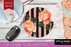 Peony Flowers Car Coaster - Floral Coaster PNG Sublimation Product Image 1