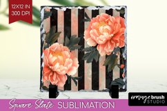 Peony Flowers Slate PNG - Floral Square Slate Sublimation Product Image 1