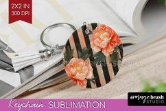 Peony Flowers Keychain PNG - Floral Keychain Sublimation Product Image 1