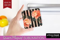 Peony Flowers Magnet Sublimation - Floral Square Magnet PNG Product Image 1