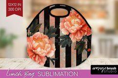 Peony Flowers Lunch Bag - Floral Lunch Bug PNG Sublimation Product Image 1