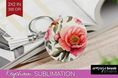 Peony Flowers Keychain PNG - Floral Keychain Sublimation Product Image 1