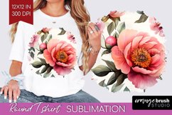 Peony Flowers Round Tshirt Background - Floral PNG Product Image 1