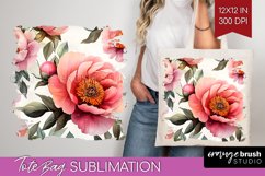 Peony Flowers Tote Bag - Floral Tote Bag PNG Sublimation Product Image 1