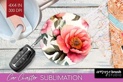 Peony Flowers Car Coaster - Floral Coaster PNG Sublimation Product Image 1