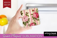 Peony Flowers Magnet Sublimation - Floral Square Magnet PNG Product Image 1