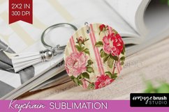 Peony Flowers Keychain PNG - Floral Keychain Sublimation Product Image 1