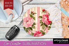 Peony Flowers Car Coaster - Floral Coaster PNG Sublimation Product Image 1