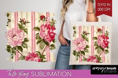 Peony Flowers Tote Bag - Floral Tote Bag PNG Sublimation Product Image 1