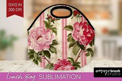 Peony Flowers Lunch Bag - Floral Lunch Bug PNG Sublimation Product Image 1