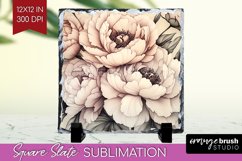 Peony Flowers Slate PNG - Floral Square Slate Sublimation Product Image 1