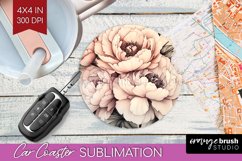 Peony Flowers Car Coaster - Floral Coaster PNG Sublimation Product Image 1
