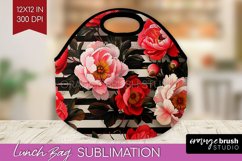 Peony Flowers Lunch Bag - Floral Lunch Bug PNG Sublimation Product Image 1