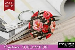 Peony Flowers Keychain PNG - Floral Keychain Sublimation Product Image 1