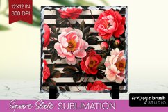 Peony Flowers Slate PNG - Floral Square Slate Sublimation Product Image 1
