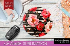 Peony Flowers Car Coaster - Floral Coaster PNG Sublimation Product Image 1