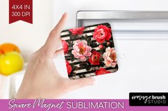Peony Flowers Magnet Sublimation - Floral Square Magnet PNG Product Image 1