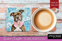 Pitbull Dog Square Coaster Floral Dog Coaster PNG Product Image 1