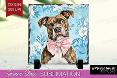 Pitbull Dog Slate PNG Floral Dog Square Slate Sublimation Product Image 1