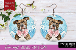 Pitbull Dog Round Earrings Floral Dog PNG Sublimation Product Image 1