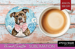 Pitbull Dog Round Coaster Floral Dog Coaster PNG Sublimation Product Image 1