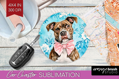 Pitbull Dog Car Coaster Floral Dog Coaster PNG Sublimation Product Image 1