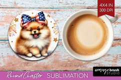 Pomeranian Dog Round Coaster Patriotic Dog Coaster PNG Product Image 1