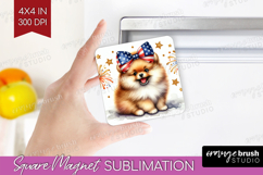 Pomeranian Dog Magnet Sublimation Patriotic Dog Square PNG Product Image 1