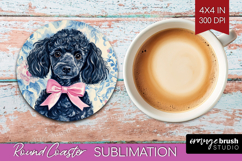Poodle Dog Round Coaster Floral Dog Coaster PNG Sublimation Product Image 1