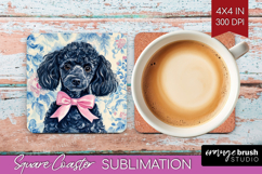 Poodle Dog Square Coaster Floral Dog Coaster PNG Sublimation Product Image 1