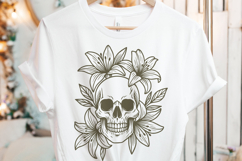 Floral Skull Frame SVG | Lily Flowers Line Art Product Image 2