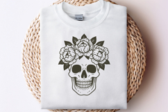 Floral Skull SVG with Peony Flower Crown | Gothic Line Art Product Image 2
