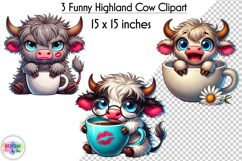 Cute Highland Cow Clipart, Coffee Lover PNG, Baby Animals Product Image 1