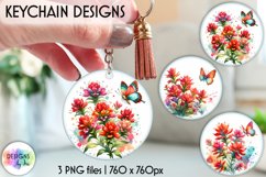 Watercolour Flowers Keychain Designs, Floral Keyring PNG Product Image 1