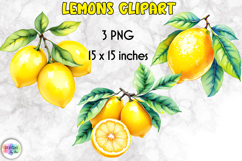 Watercolour Lemon Clipart, Vibrant Lemons PNG Product Image 1
