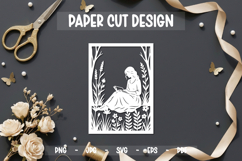 10 Book Lover Girl Paper Cut SVG, Floral Reading Card SVG Product Image 6