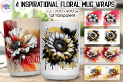 Bold Floral Mug Wraps PNG, Motivational Mug Designs Product Image 1
