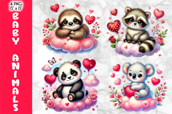 Cute Baby Animals on Clouds Valentine Clipart, Valentines Product Image 1